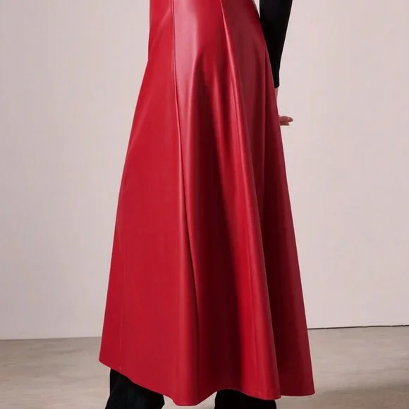 Red Elegant Women's Long fauc leather contemporary maxi Skirt - Picture 2 of 7
